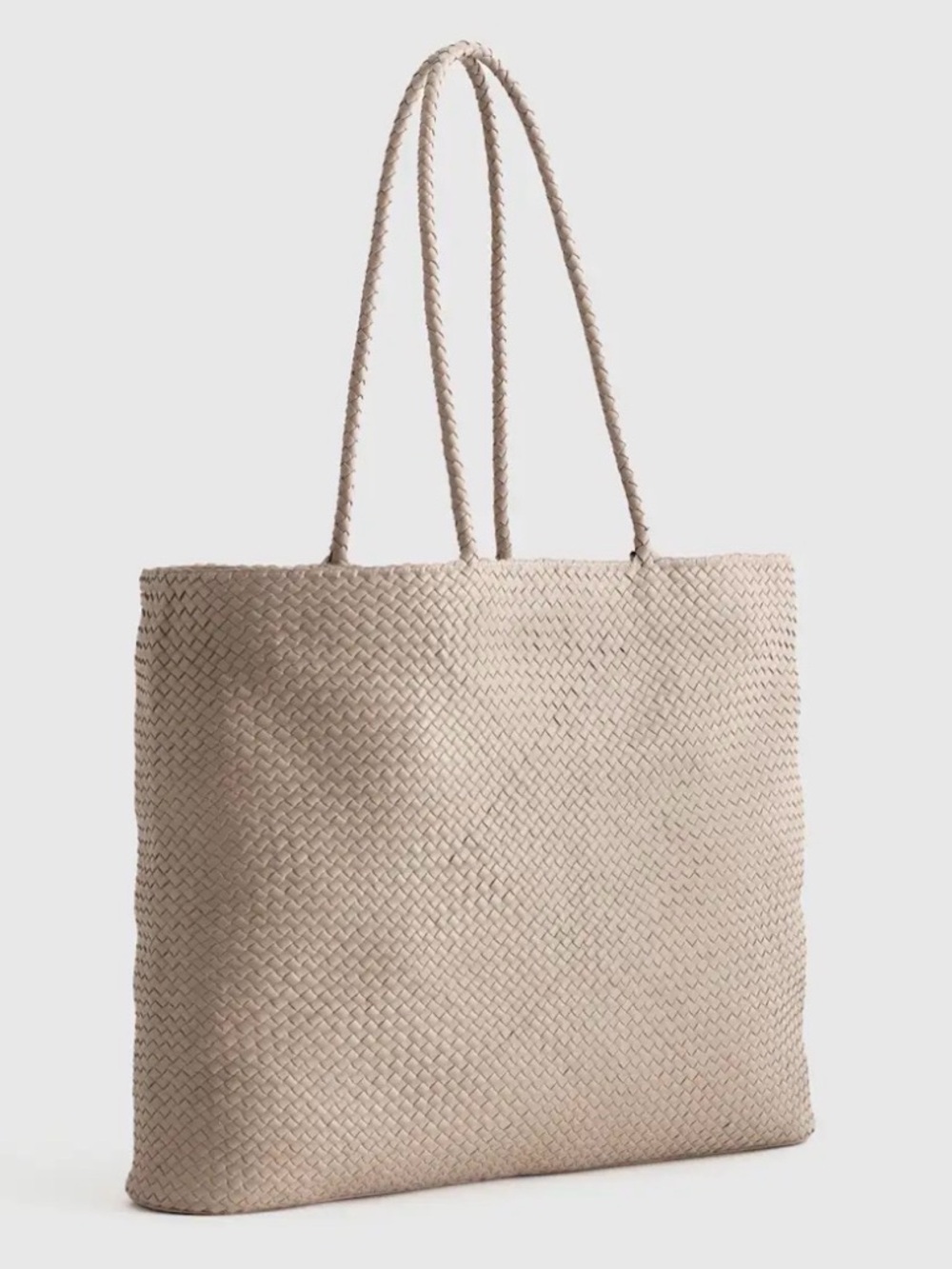 Quince Italian Leather Woven Tote Bag in Taupe - Picture 2 of 15